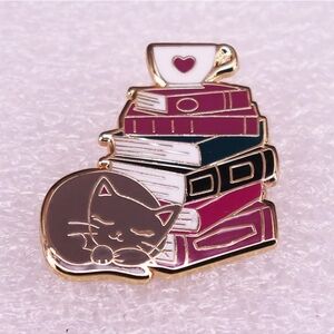 Women’s Jewelry Cute Brown Cat, Coffee Cup, and Books Fashion Enamel Pin